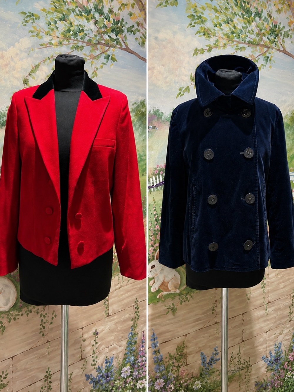 Vintage Lauren Ralph Lauren Red Wool Blazer & Navy Velvet PeaCoat Size 12 14P